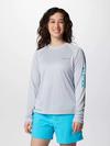 Women's PFG Tidal Tee™ II Long Sleeve Shirt Cirrus Grey, Ocean Blue Logo