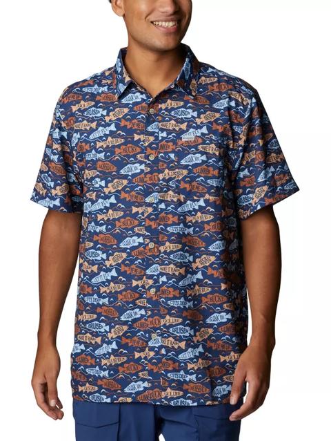 Men's PFG Super Slack Tide™ Camp Shirt - Tall Carbon Fishfinder Print