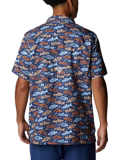 Men's PFG Super Slack Tide™ Camp Shirt - Tall Carbon Fishfinder Print