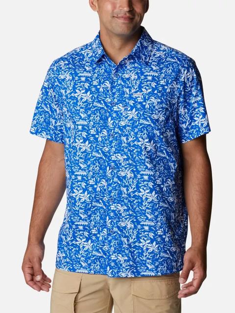 Men's PFG Super Slack Tide™ Camp Shirt - Tall Blue Macaw Kona Print