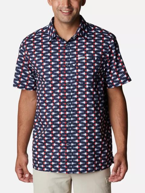 Men's PFG Super Slack Tide™ Camp Shirt - Tall Collegiate Navy Fish Bobber Print