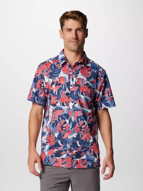 Men's PFG Super Slack Tide™ Camp Shirt - Tall Collegiate Navy Ikat Palms