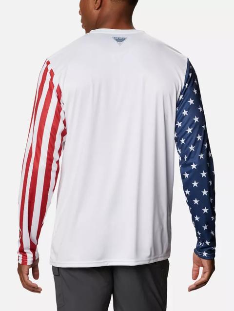 Men's PFG Terminal Tackle™ Americana Long Sleeve Shirt White, Carbon, Red Spark