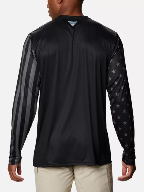 Men's PFG Terminal Tackle™ Americana Long Sleeve Shirt Black, City Grey