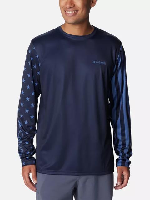 Men's PFG Terminal Tackle™ Americana Long Sleeve Shirt Collegiate Navy, Bluebell