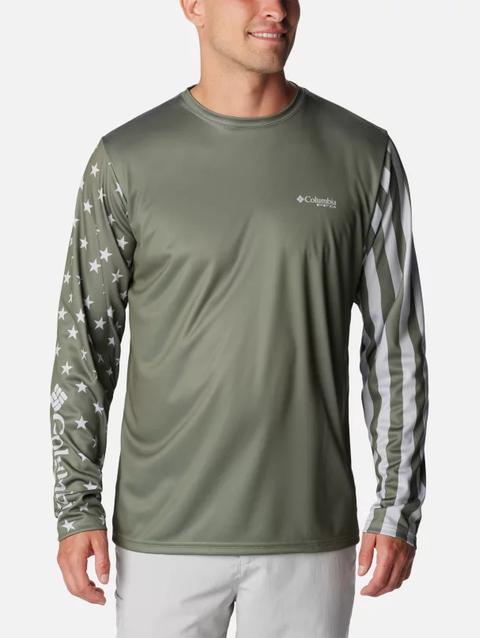 Men's PFG Terminal Tackle™ Americana Long Sleeve Shirt Cypress, Cool Grey