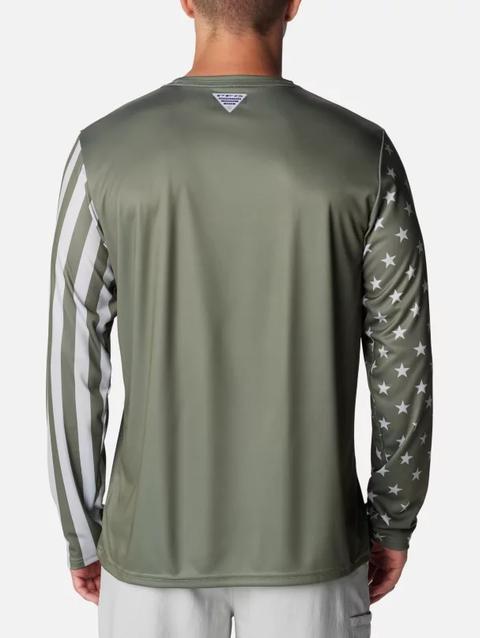 Men's PFG Terminal Tackle™ Americana Long Sleeve Shirt Cypress, Cool Grey