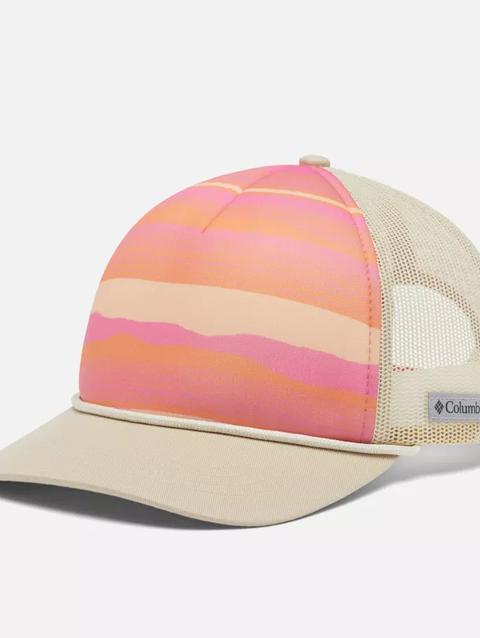 Women's Columbia™ Trucker Snapback Hat Sunset Orange Horizons Stripe, Chalk