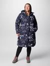 Women's Boundless Days™ Printed Long Down Jacket - Plus Size Collegiate Navy Shadowvines Print