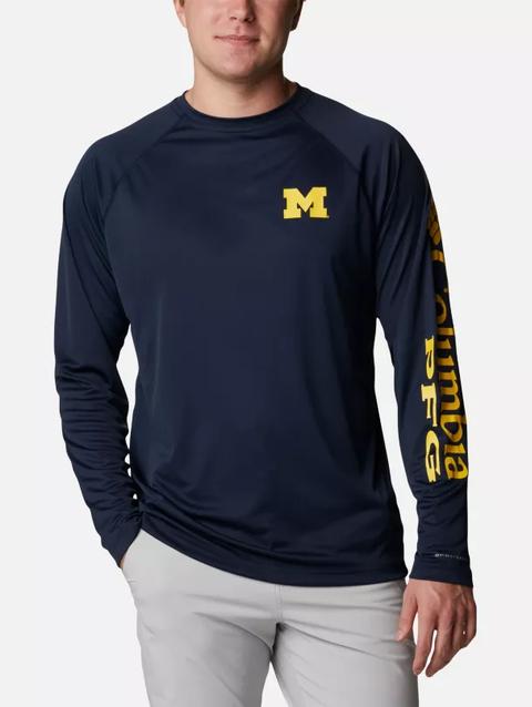 Men's Collegiate PFG Terminal Tackle™ Long Sleeve Shirt - Michigan UM - Collegiate Navy, Collegiate Yellow