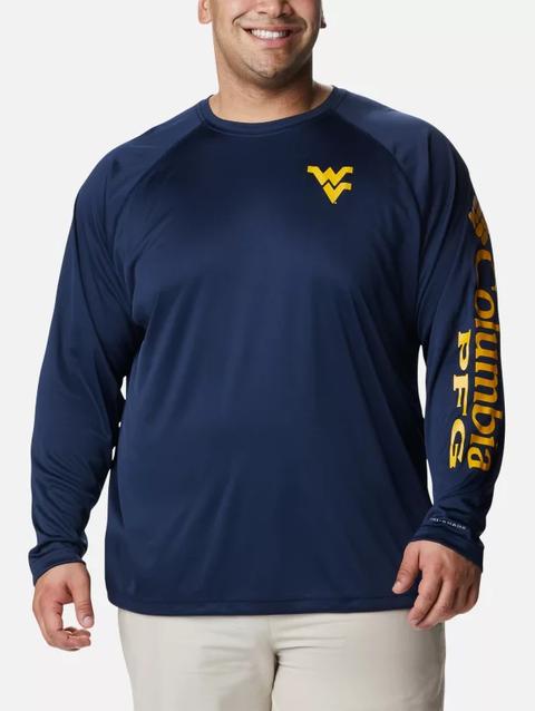 Men's Collegiate PFG Terminal Tackle™ Long Sleeve Shirt - Big - West Virginia WV - Collegiate Navy, MLB Gold