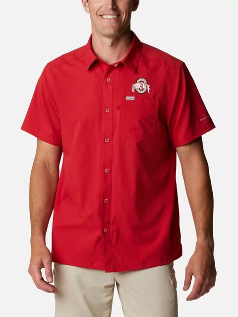 Men's Collegiate PFG Slack Tide™ Camp Shirt - Ohio State OS - Intense Red