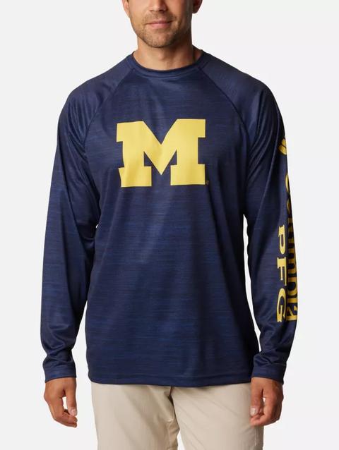 Men's Collegiate PFG Terminal Tackle™ Heather Long Sleeve Shirt - Michigan UM - Collegiate Navy Heather