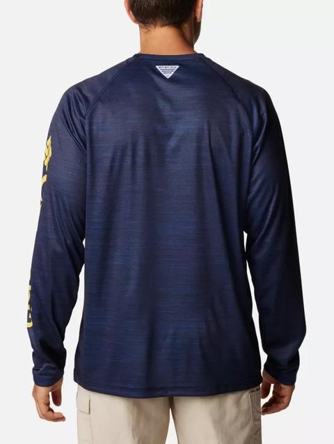 Men's Collegiate PFG Terminal Tackle™ Heather Long Sleeve Shirt - Michigan UM - Collegiate Navy Heather