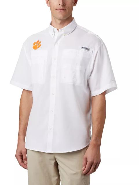 Men's Collegiate PFG Tamiami™ Short Sleeve Shirt - Tall - Clemson CLE - White