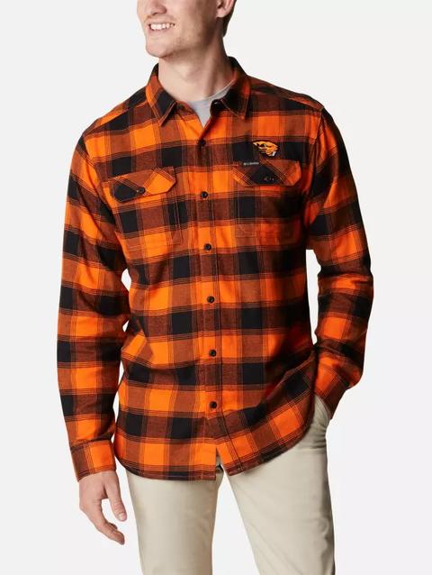 Men's Collegiate Flare Gun™ Flannel Long Sleeve Shirt - Oregon State OSU - Tangy Orange Plaid