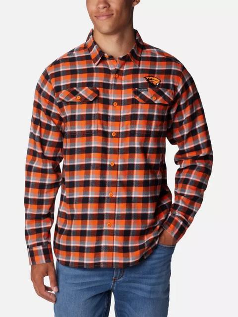 Men's Collegiate Flare Gun™ Flannel Long Sleeve Shirt - Oregon State OSU - Tangy Orange Plaid