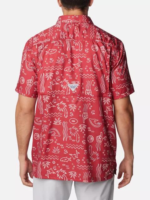 Men's Collegiate PFG Super Slack Tide™ Shirt - Alabama ALA - Red Velvet Fish Fan Print