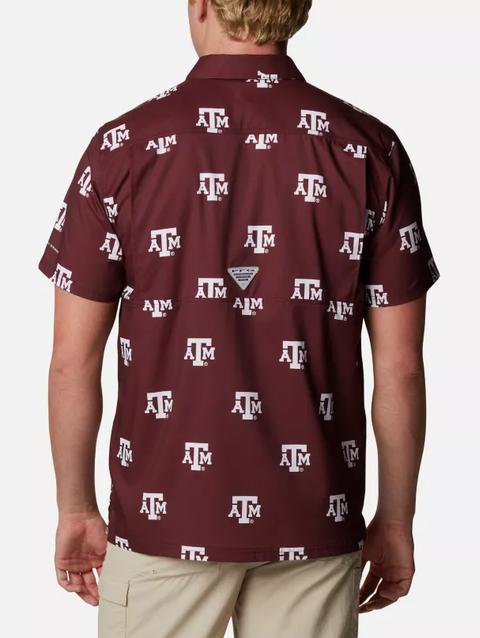 Men's Collegiate PFG Super Slack Tide™ Shirt - Texas A&M TAM - Deep Maroon Logo Print