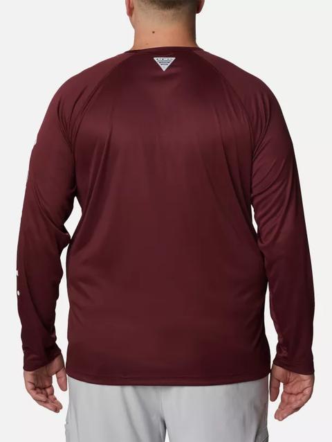 Men's Collegiate PFG Terminal Tackle™ Long Sleeve Shirt - Big - Texas A&M TAM - Deep Maroon, White