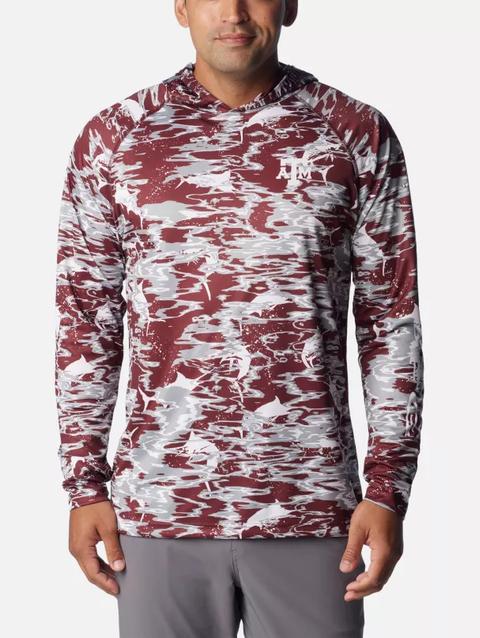 Men's Collegiate PFG Super Terminal Tackle™ Hoodie - Texas A&M TAM - Deep Maroon Rippled Print