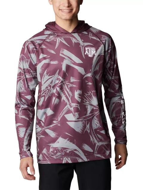 Men's Collegiate PFG Super Terminal Tackle™ Hoodie - Texas A&M TAM - Deep Maroon Game Fish Print