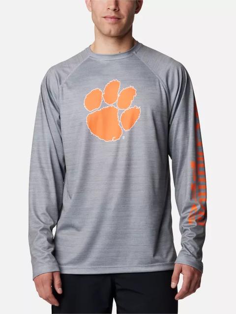 Men's Collegiate PFG Terminal Tackle™ Heather Long Sleeve Shirt - Clemson CLE - Columbia Grey Heather